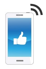 Pouce en l'air sur un écran de téléphone mobile connecté