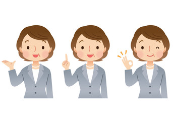 スーツ姿のミドル女性　ビジネス　表情セット