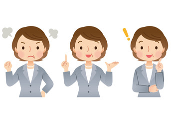 スーツ姿のミドル女性　ビジネス　表情セット