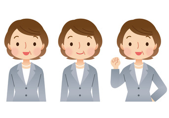 スーツ姿のミドル女性　ビジネス　表情セット