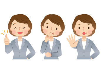 スーツ姿のミドル女性　ビジネス　表情セット