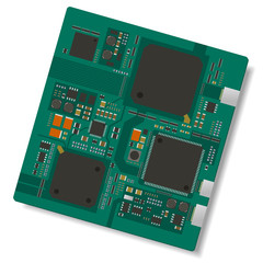 electric circuit board, various IC chips and electronic components, vector illustration