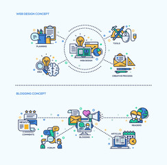 Web Design, Blogging Icons Concept Compositions Set