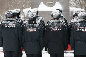 police in formation Russian winter