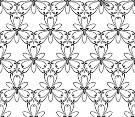 Floral black and white ornament. Seamless abstract background with fine pattern