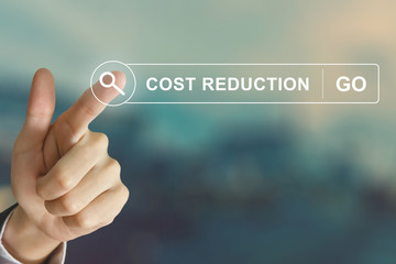 business hand clicking cost reduction button on search toolbar