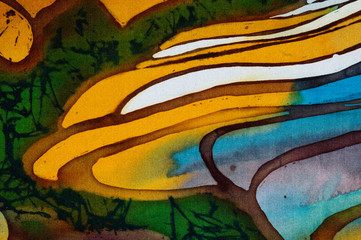 Rice terraces, fragment, hot batik, handmade abstract surrealism art