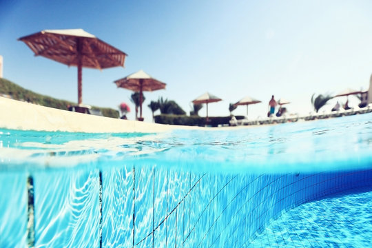 Underwater photos of the hotel resort pool
