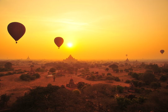 Old Pagodas In Bagan, Myanmar At Sunrise View Point