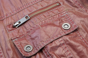 Zippered Red Leather Pocket Close-up