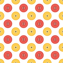 Fototapeta premium Colorful flat design clothing buttons with threads seamless pattern background. 