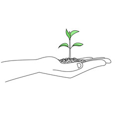 New plant on palm of a hand sketch illustration