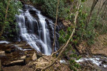 Soco Falls In North Carolina. Beautiful and popular Soco Falls in Maggie Valley, North Carolina.