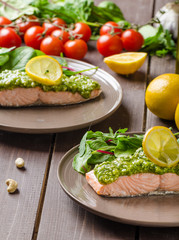 Steamed salmon with pesto