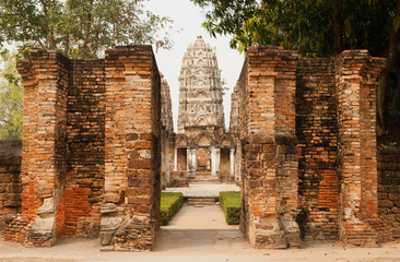 12th century temple Wat Si Sawai in a beautiful Sukhothai historical park, Thailand.