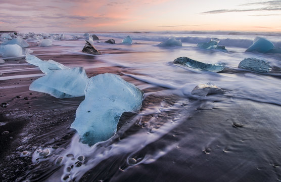 Icebergs at Jokulsarlon glacial lagoon near Vatnajokull National Park, Iceland.