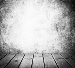 interior with an old wall and wooden floor