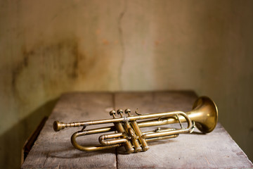 Fototapeta na wymiar An old jazz trumpet now alone