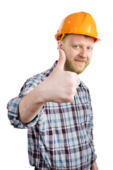 Man in a helmet shows that everything is OK