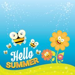 vector cartoon summer landscape with Honey bees 