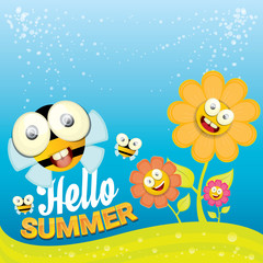 vector cartoon summer landscape with Honey bees 