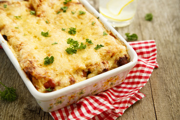 Lasagna with beef and tomato sauce