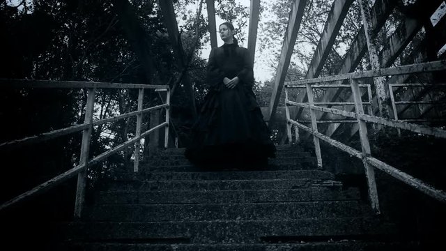 The spooky woman in black dress