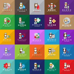 Nurse And Medical Workers Icons Set-Isolated On Mosaic Background-Vector Illustration,Graphic Design.Collection Of Professional Medical Persons,Physician, Chemist Staff