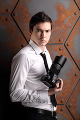 Posing photographer for magasine snapshot