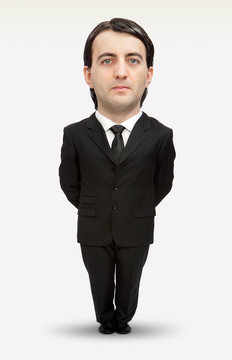 funny businessman with huge head isolated on grey