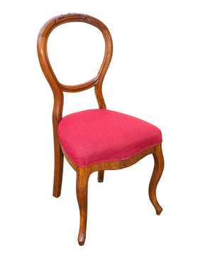alter antiker stuhl mit rotem polster, 1900