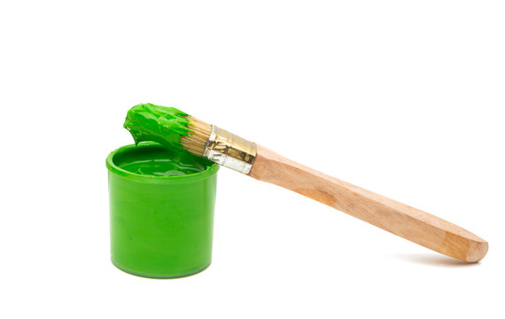 Brush With Green Paint Isolated