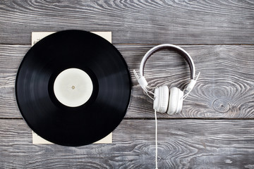 Vinyl record and headphones