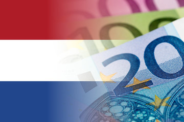 netherlands flag with euro banknotes