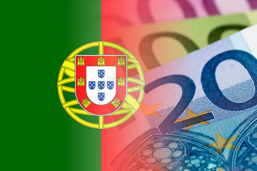 portugal flag with euro banknotes