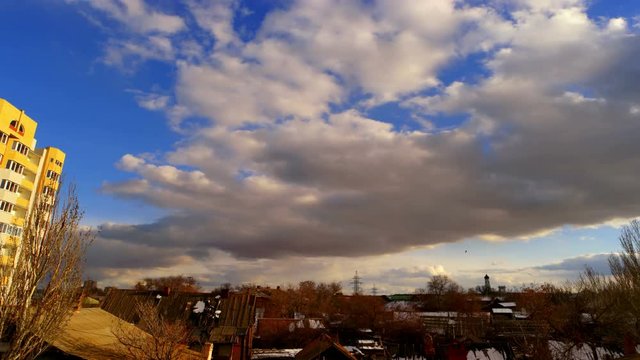 Clouds over slum houses in Astrakhan, Russia