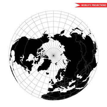 Arctic pole globe hemisphere. World view from space icon.
