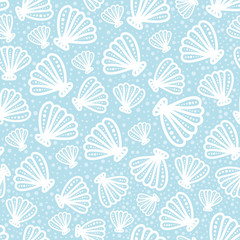 Shell seamless pattern on spotted background. Good for children's stuff, wrapping paper, scrapbooking and stationery supplies. 