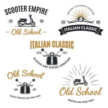 Set of classic scooter emblems, icons and badges.