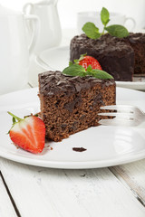 Chocolate cake on coffee table