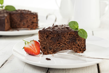 Chocolate Cake on coffee table closeup