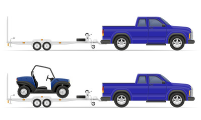 Naklejka premium car pickup with trailer vector illustration