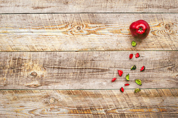 Red apple on wooden  table with empty pleace