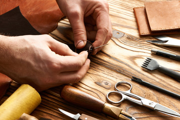Man working with leather