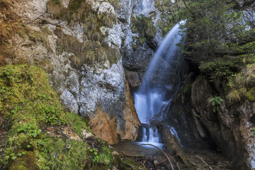 Waterfall in a Carpathian mountain gorge