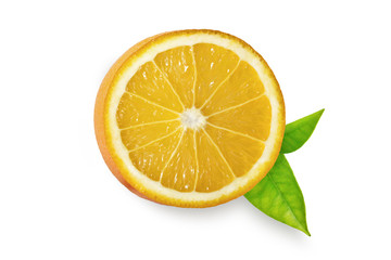 Orange fruit with leaves isolated on white background