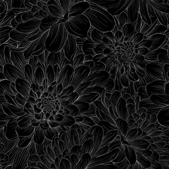 beautiful black and white seamless pattern in  dahlia