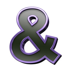 One letter from black with violet shiny frame alphabet set, isolated on white. 3D illustration.