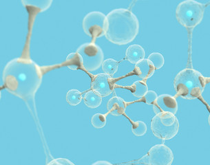Molecule,atoms, cells microbiology concept. 3D illustration. 