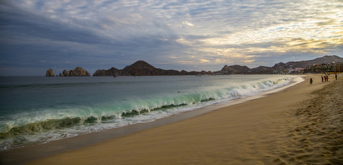 View of Waves at Sandy Beach of Cabo San Lucas in Mexico